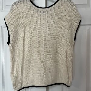 Blu Pepper Cream Knit Top with Black Trim and Buttons down the Back